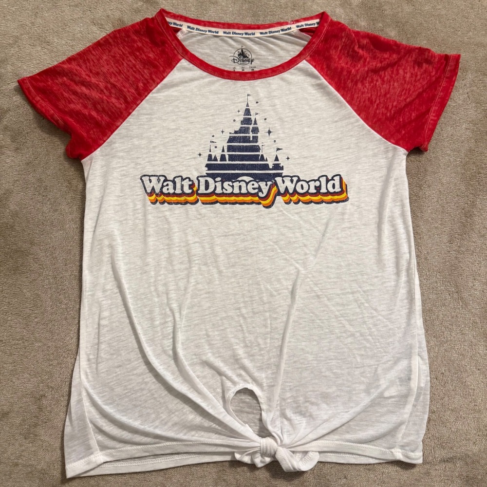 Disney Parks Walt Disney World Raglan Tie Front T-Shirt Red White Small